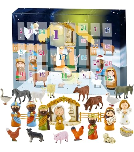 Calendario dell'Avvento Natività 25 pezzi Simpatico set natalizio per bambini, ragazzi, ragazze, Calendario dell'Avvento cristiano 2025 Conto alla rovescia per le vacanze