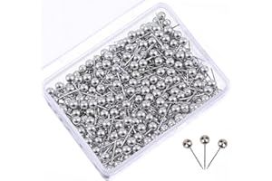 PINEPAN Mapa del mundo para tablones de anuncios, chinchetas para mapamundi de corcho, con cabezas de perlas, 200 unidades, color plateado