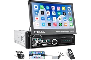 CAMECHO 1 DIN Autoradio Bluetooth Radio de Coche con 7 Pulgadas tácti Plegable Automático Extensible Motorizada tácti con USB/SD/AUX-IN/Mirror Link+Cámara Trasera