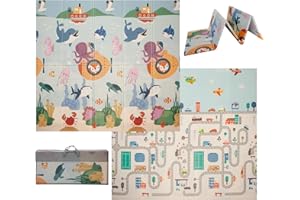 VeloVendo® - Tappeto Gioco Bambini pieghevole e reversibile 180x200x1cm - tappeto gioco neonato - Non tossico e impermeabile (XPE Mare & Cielo)