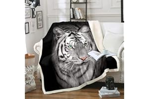 LOUSSIESD Tiger Drucken Wohndecke 75x100cm Kinder Jungen Karikatur Wild Tier Kuscheldecke Mädchen Weißer Tiger Flanell Fleecedecke Bett Sofa Dekor Kollektion Flauschige Decke weiß Grau Wildtiere Muster