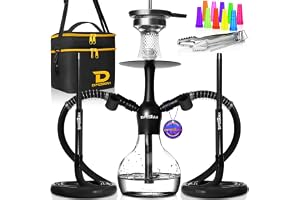 Mini Shisha set, 42 cm Hookah to go 2 slangar 2 anslutningar, aluminium vattenpipa set liten, resa shisha komplett med tillbe