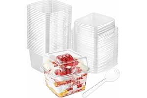 Wnqou 240ml/8.5oz Tazas de Postre Transparentes, 50Pcs Tazas de Postre Cuadradas de Reutilizables, Mini Tazón Transparente para Servir Aperitivos para Postres Mousses,Budines,Fiestas