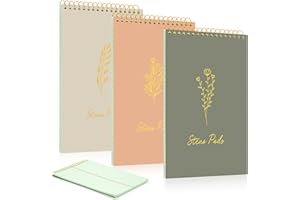 MotiMind 3 Pack Steno Pads Spiral 6 x 9 Inch Gregg Rule Green Tint Steno Pad Top Bound Flip Notebook Notepad Stenographer Aesthetic Floral Design for Office School Supplies