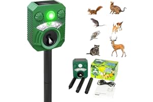 Joomouney Cat Repellent, Garden Cat Repellent Cat Deterrent Animal Scarer Ultrasonic Solar Deterrent with PIR Sensor & Flash 5 Adjustment Modes, IPX4 Waterproof Solar USB Charging for Dog Cat Fox Bird