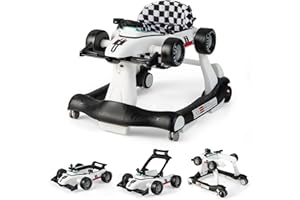 RELAX4LIFE 4 en 1 Andador para Bebés 6-18 Meses, Andador Plegable con Altura Regulable en 3 Niveles, Tacatá Bebés con Luces, Sonidos y Velocidad Controlable, 64 x 73 x 50,5-55,5 cm (Blanco)