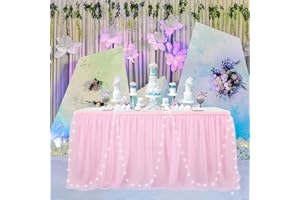 HBBMAGIC Tüll Tischrock LED Tischdecke Tütü Tischröcke Party Deko Für Hochzeit, Geburtstag, Candy Bar, Weihnachten(183 * 76CM, Rose, Mit Led)