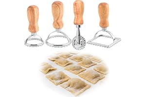 Dewocke 4 Pcs Ravioli Stamp Maker Cutter, Pasta Maker Machine Set, Includes Round and Square Ravioli Cutters, Pasta Wheel, for Making Ravioli, Empanadillas or Cookies