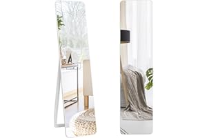 ‎HOMASIS HOMASIS 2 in 1 Ganzkörperspiegel, Wandspiegel Standspiegel Mit Schutzfolie 37 x 45 x 155 cm, Ankleidespiegel mit Holzrahmen, Garderobenspiegel für Schlafzimmer, Wohnzimmer, Weiß