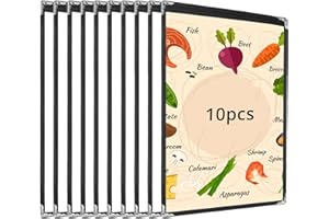 QWORK® Lot de 10 protège-menus A4 noirs, page simple, double vue, pour restaurants, hôtels, bars, matériau PVC hautement transparent, bord en métal