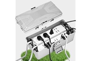 CEXOVO Boîtier de câble résistant à l'eau, étanche extérieur électrique, 26,1 x 15 x 9,4 cm, avec 6 sorties de câbles, pour protection des prises, couvercle de câble rallonge résistant, gris