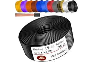 MAS Premium Von 5 bis 100m Aderleitung H07 V-K 1x1,5 mm² SW HBL GNGE GN RT DBL BR OR GR WS VIO U-MAR.BL RS RTWS DBLWS oder GE Einzelader flexibel (Schwarz, 25m)