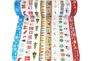 Pveath Ruban Washi de Noël, Ruban adhésif décoratif en Washi de 10 Rouleaux, Ruban adhésif Collant coloré, Ruban de masquage Bricolage, masquage Japonais pour journaux, Albums, agendas Quotidiens D