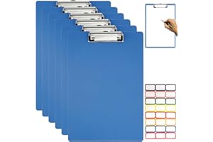 EKOCEV A4 Portablocco Plastica, 6 Pezzi Clipboard A4 con Clip in Metallo e Etichette, A4 Portablocco, Portablocco Formato A4 con Ferma Documenti, per Ufficio Avvocati Cucina e Scuola (Blu)