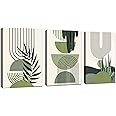 FajerminArt 3Pcs Framed Sage Green Canvas Wall Art, Modern Aesthetic Green Plant Wall Art Boho Home Decor Poster Canvas Painting Wall Decor for Bedroom Living Room Office Ready to Hang 40x60cmx3 Pcs