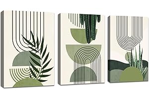 FajerminArt 3Pcs Framed Sage Green Canvas Wall Art, Modern Aesthetic Green Plant Wall Art Boho Home Decor Poster Canvas Painting Wall Decor for Bedroom Living Room Office Ready to Hang 40x60cmx3 Pcs