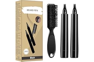 TUKNN Beard Pen, Beard Filler Pencil, Beard Pencil Filler for Men, Beard Pencil Filler For Men with Brush, Hair and Beard Filler, Waterproof, Long Lasting, Natural, Black, 2 PC
