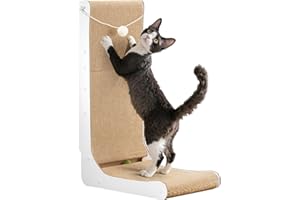 Gimars Griffoir Épaissi en Forme de L, 68 cm Planche à Gratter avec Boules Suspendues, Jouet pour Protéger Les Meubles et Le Canapé, Blan