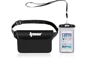 ipow Waterproof Pouch Bag Case with Adjustable Waist Strap [2 Pack] Transparent Screen Touchable for Beach, Swimming, Boating, Fishing, Hiking - Keep Your Phone and Valuables Safe and Dry