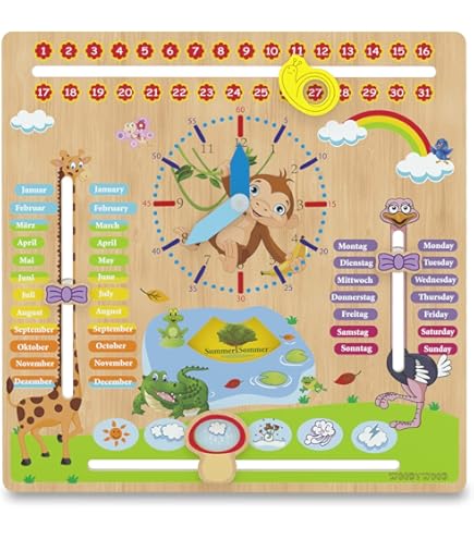 Chingcoo Lernuhr Aus Holz - Uhr Lernen Für Kinder Mit 15 Karten & Buntem Design
