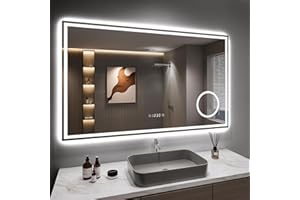 ‎DRIPEX Dripex Badspiegel mit Beleuchtung Led Spiegel mit 3-Fach Schminkspiegel, Uhr und Steckdose, Dimmbar, 3 Lichtfarbe Einstellbare Badezimmerspiegel mit Beleuchtung, Beschlagfrei 60 x 100 cm