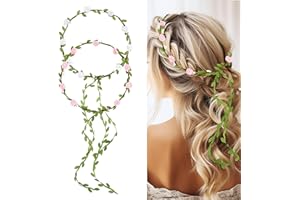 Andibro Flowers Crown Floral Garland,2pcs Headband Rose Flower Wreath Handmade Bohemian Style Headdress for Fun Day Out Bridal Headwear Party Festivals Hair Accessories (White＋Pink)
