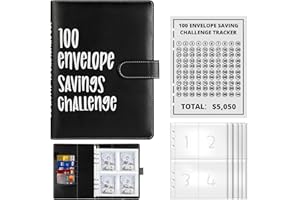 Palmcee 100 Envelope Saving Challenge, Sparbuch für Geld, Geldsparbinder Budget Planner mit A5 Cash Umschläge, Geld Sparen Challenge - Sparen Sie Ganz Einfach 5050 EUR (Schwarz)