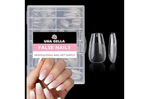UNA GELLA Capsule Américaine Ongle Ballerine Court, 504 Pièces 12 Tailles, Formes Coffin en Acrylique Full Cover, Faux Ongles Autocollants pour DIY et Studio à Domicile