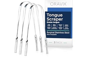 Raspador lengua acero inoxidable | Pack de 3 | Limpiador lengua | Mejor e higiene bucal | Limpiador lingual acero inoxidable | Raspador lengua para niños y adultos | Halita | Rascador lengua | ORAVIX
