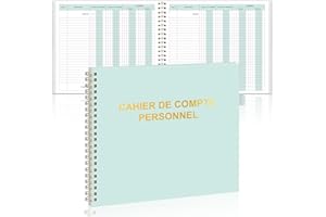 JIAWAGGAG 1 Cahier de Compte Personnel à Spirale 80 Pages 21x19cm Cahier de Compte Personne Format Horizontal Clip de Stylo Latéral Pour la Gestion des Finances Personnelles Texte Estampé doré Sur La couverture