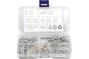 DIVONO 100 Stück Splinte verzinkter Stahl, Anhängekupplung, Haarnadeln, R-Clips, Schlüsselbefestigungs-Set für Automotive, Mechaniker, LKWs, Rasenmäher(Silber)