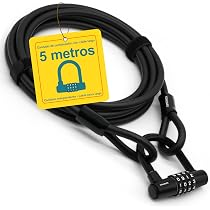 KOHLBURG Cable De Seguridad De 5 Metros – Candado Sin Llave Para Bicicleta, Muebles De Jardín Y Equipos