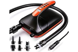 FUREIN Pompa elettrica Sup – 20 psi paddle board pompa con 6 ugelli, funzione di gonfiaggio intelligente a doppio stadio, funzione di sgonfiaggio, connettore auto 12 V CC, pompa per tavole da paddle, kayak e