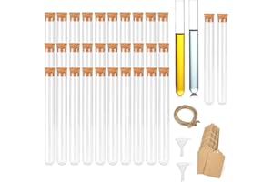 Reagenzgläser für Blumen 30 Stück 30ml 20 x 150 mm Transparent Reagenzglas mit Korken, rumitpan Reagenzgläser Kunststoff Glasröhrchen 45pcs Kraftpapier Anhänger 10m Hanfseil 2 Stück Trichter
