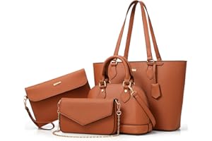 Bagsure Handtasche Damen Schultertasche Handtaschen Tragetasche Damen 4-teiliges Set für Büro Schule Einkauf Reise Geschenk (braun)