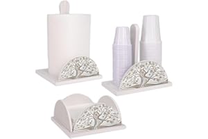 Lupia - Set 3 Pezzi Cucina in Legno White ALBERO ABBRACCIO: Porta Tovaglioli, Porta Bicchieri, Porta Rotolo, Decorazione Elegante, Adatto a Stili Moderni e Classici, stile amore e famiglia