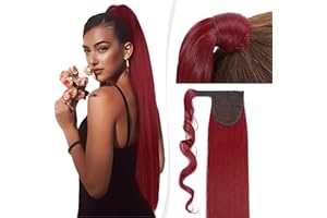 Elailite Coleta Postiza de Pelo de Clips Caballo Sintético Lisas Extensiones Ponytail Postizo Trenza 65cm 100g # Rojo Brillante