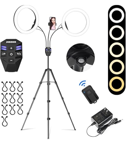 Xeneo 8" Dual Ring Light With Tripod - 2 Phone Holders For Live Streaming & Photography
