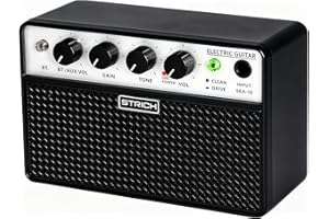 STRICH Amplificador de Guitarra Eléctrica de 2 x 5 W - Amp de práctica para Guitarra portátil y Recargable con Canales limpios y distortión, Salida de Auriculares de 1/8 para Principiantes, Negro