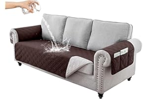 RAPRAP Sofa Cover 3 Seater 100% Waterproof Sofa Protector with Side Pockets for Kids, Pets, Dogs, Durable Non-Slip Three Seater Couch Covers, Washable,Chocolate,3 Seater