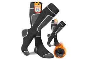 KEECOW 2 Pairs Pack Merino Wool Ski Socks Warm Performance Socks Thick Socks,for Skiing, Snowboarding, Outdoor Sports