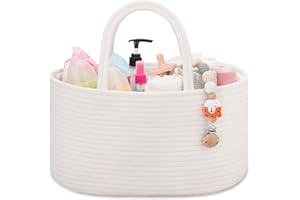 COMSE Baby Nappy Caddy Organizer, Nappy Basket, Car Diaper Change Organizer, Portable Tote Bag with Divider, Baby Shower Gifts Newborn Essentials Registry Must Have, White