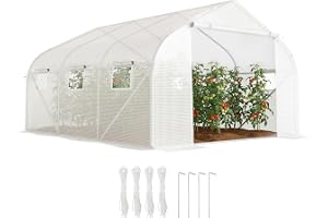 Outsunny Växthus, 4,45 x 2,99 x 2,05 m växthus, tomathus med UV-skydd, nätfönster, vindtätt drivhus för trädgård, balkong, me