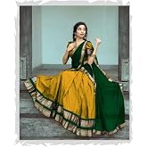 VIMASASHI Gold Green Color With Green Dupatta South Indian Style Semi-Stich Traditional Lehenga Choli For Women Half Saree