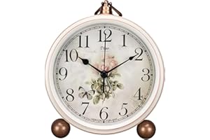 Maxspace Retro Desk Clock, Classic Alarm Clock for Living Room Table Bedroom Vintage Silent Non-Ticking 5 Inches Clock Battery Operated for Heavy Sleepers, HD Glass Lens, Easy to Read (Rose)