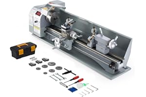 CREWORKS 1100W Tornio per Metallo 220 x750 MM Tornio Metallo a Velocità Variabile 0-3000rpm con Mandrino a 3 Griffe e Display LCD per Tornitura Taglio Foratura, Tornio Parallelo a Velocità Variabile