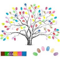 4 Pièces Arbre à Empreintes Digitales Mariage - Toile Livre D'Or Invités 42x30cm Pour Fête Anniversaire