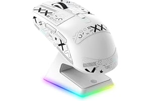 VGN GAMEPOWER X6 SUPERLIGHT Mouse Gaming Wireless con Station di Carica, 49g Ultraleggero eSport Mouse da Gioco G502, 26000DPI, Sensore PixArt PAW3395, 2.4G/Bluetooth/Cablato, Mouse Grip Tape, Bianco