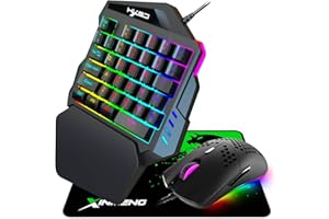 HOOPOND Wired gaming keyboard mouse combo, 3 in 1, One-Handed Gaming Keyboard Mouse Rainbow Backlight Multimedia Function Key with Palm Rest+ 6 RGB Backlit Lightweight 6400 DPI Programmable Mouse + Mouse Pad