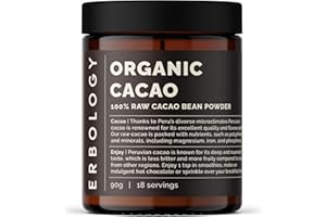 Erbology Organic Cacao Powder 90g - 18 Servings - Sustainably and Ethically Sourced Straight from Farm in Peru - Small Batch - Vegan - GMO-Free